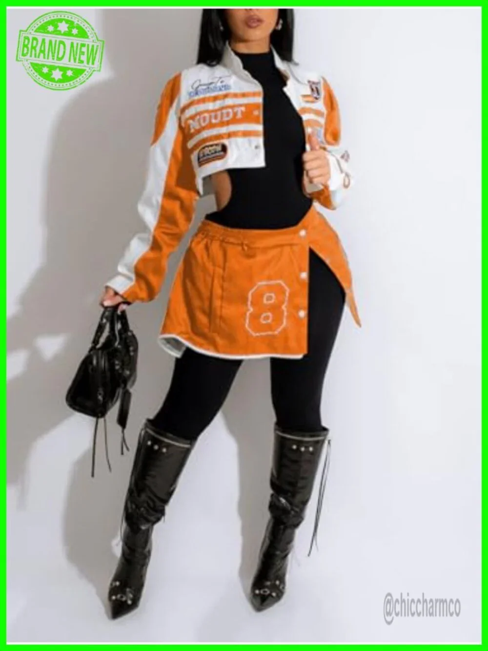 Women's Moto Racer Jacket Detachable Letter Graphic Vintage Color Block